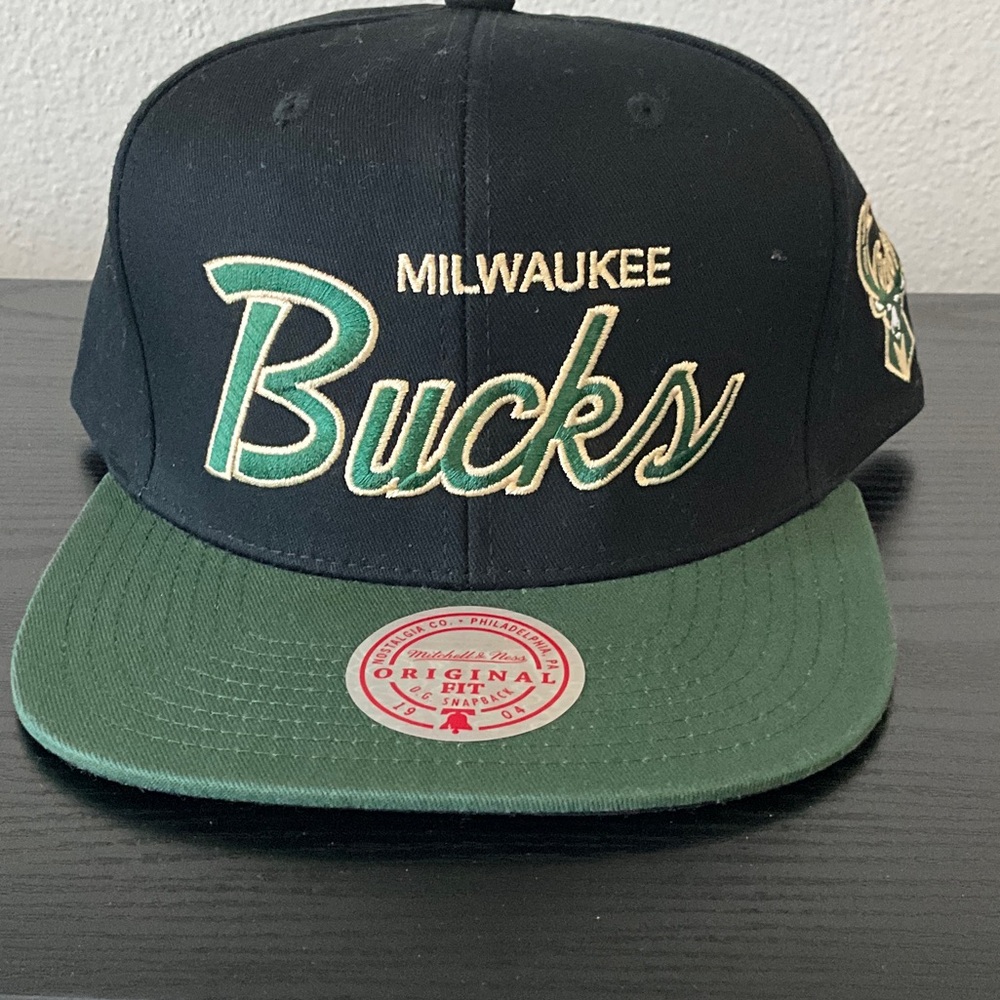 Mitchell & Ness Black Cap with Green Visor and Gold Trim